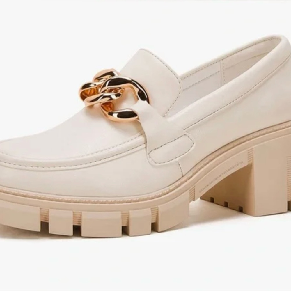 Chic Black Platform Loafers with Gold Chain